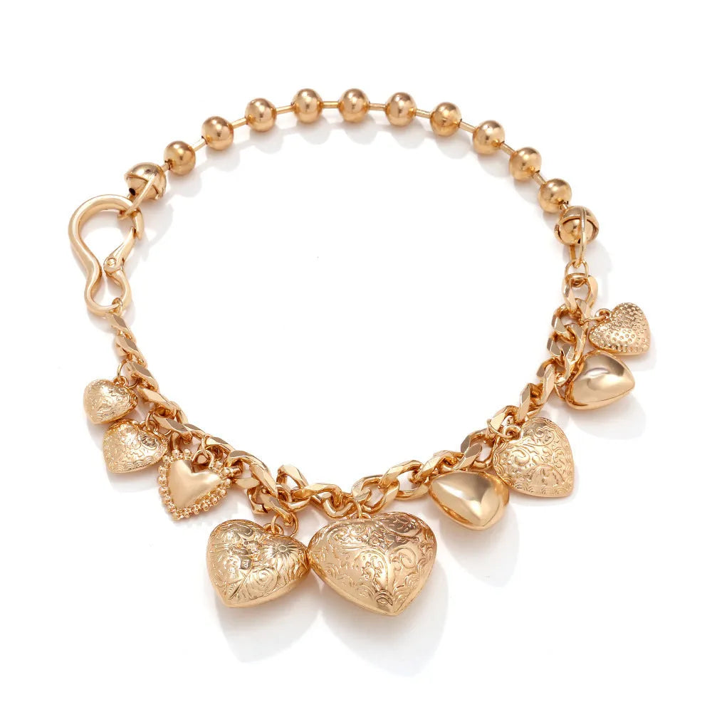 Women's carved heart pendant necklace with adjustable 41-50cm chain in gold colour