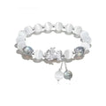Natural black agate couple bracelet with 10mm wave beads and grey opal accents