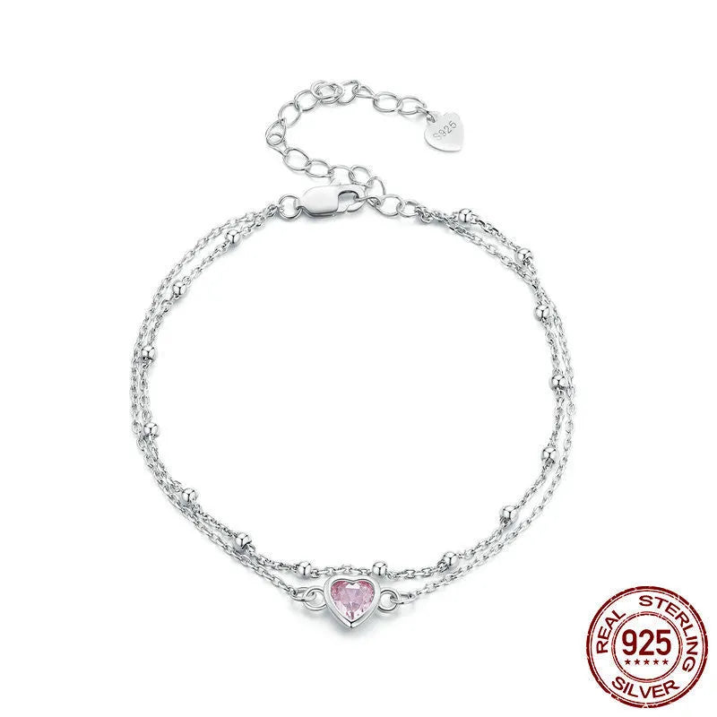 Women's sterling silver heart bracelet with adjustable chain and 6mm pendant