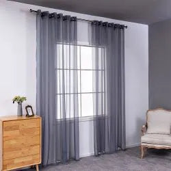 Black modern vertical linen blend curtain with flat embroidery stitching, width 150cm length 250cm