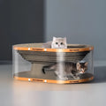 White transparent PVC cat tunnel nest with integrated corrugated board scratch panel
