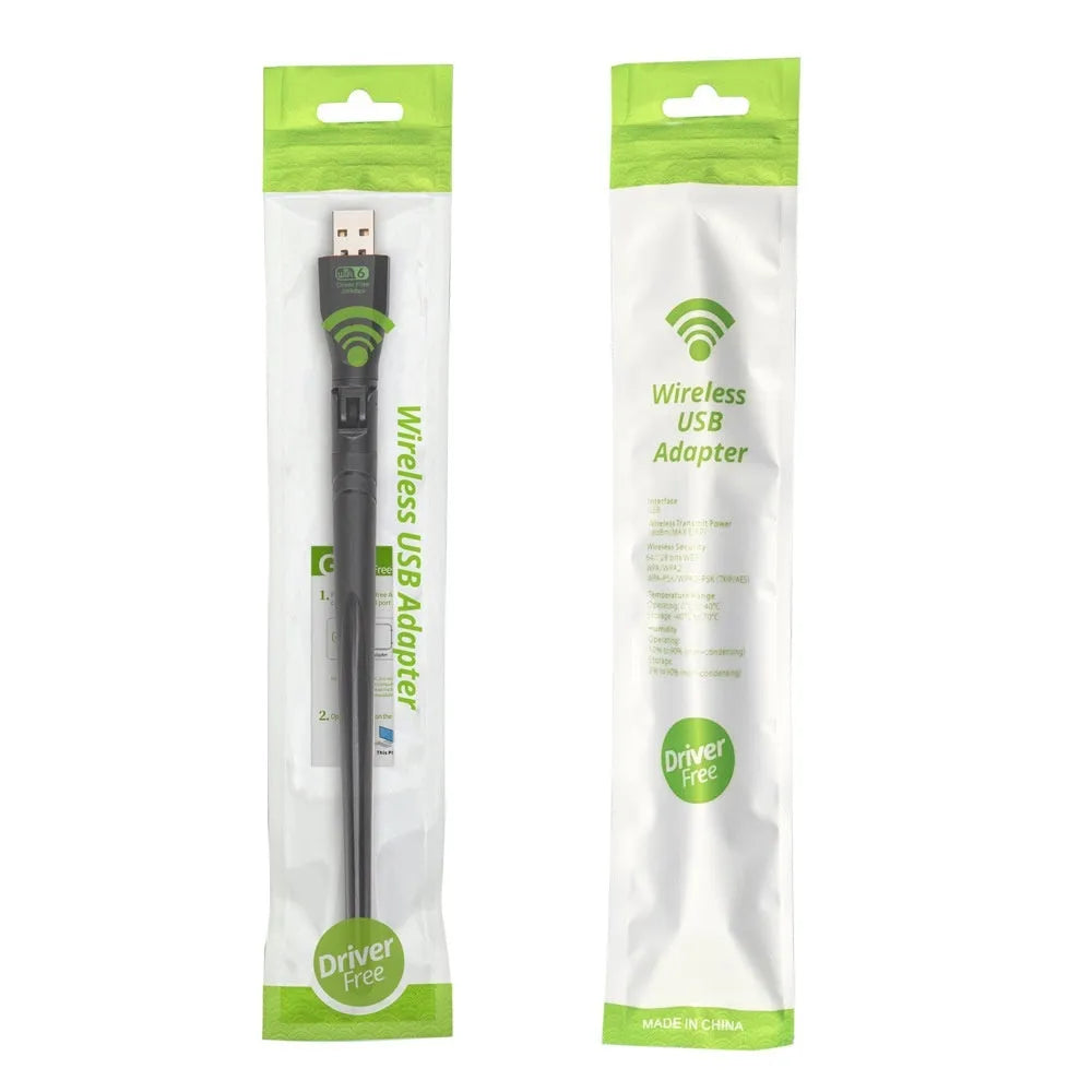 Black WiFi 6 wireless network card with USB connector for PC connectivity