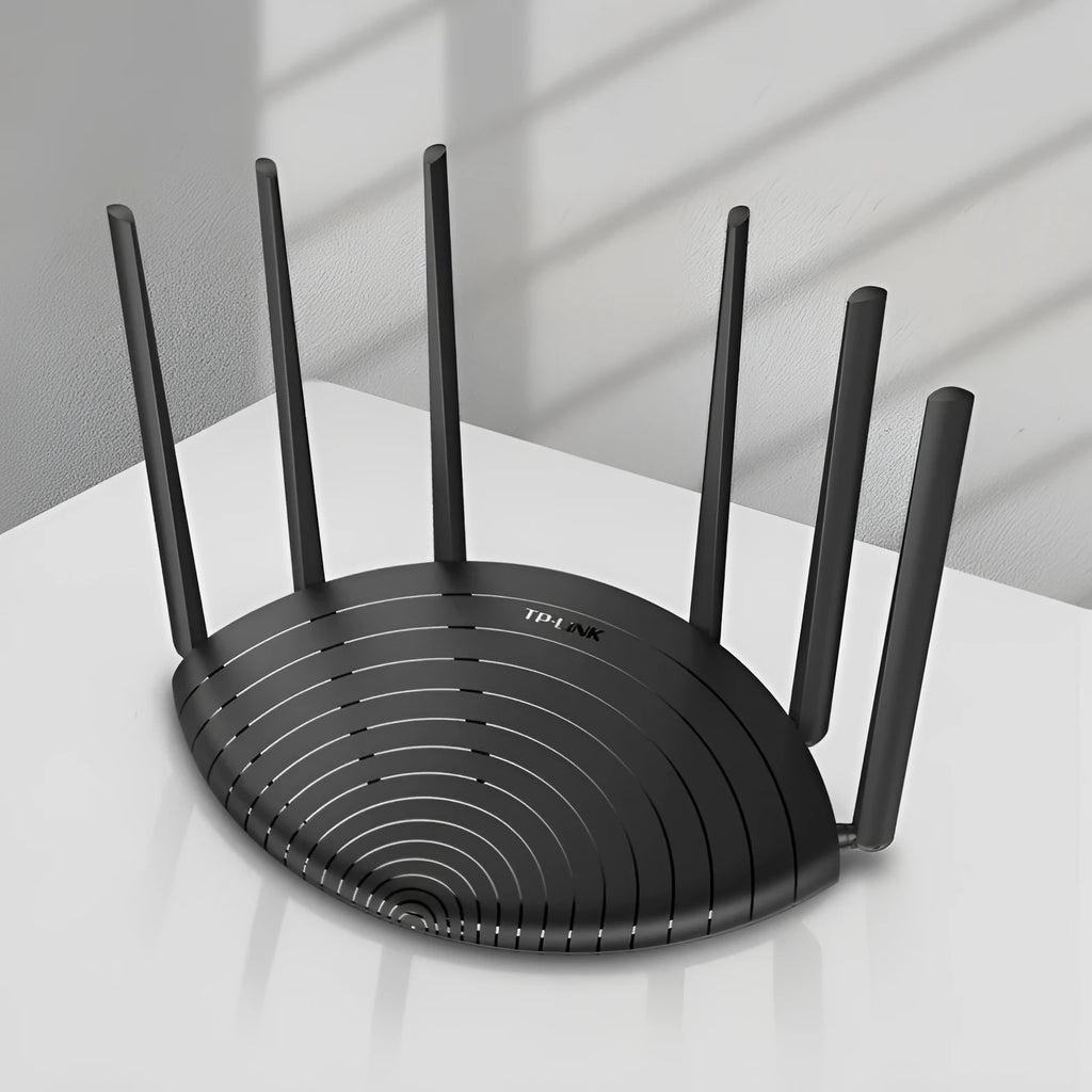 TL-WDR7661 Gigabit Edition AC1900 dual-band wireless home router with compact black design.