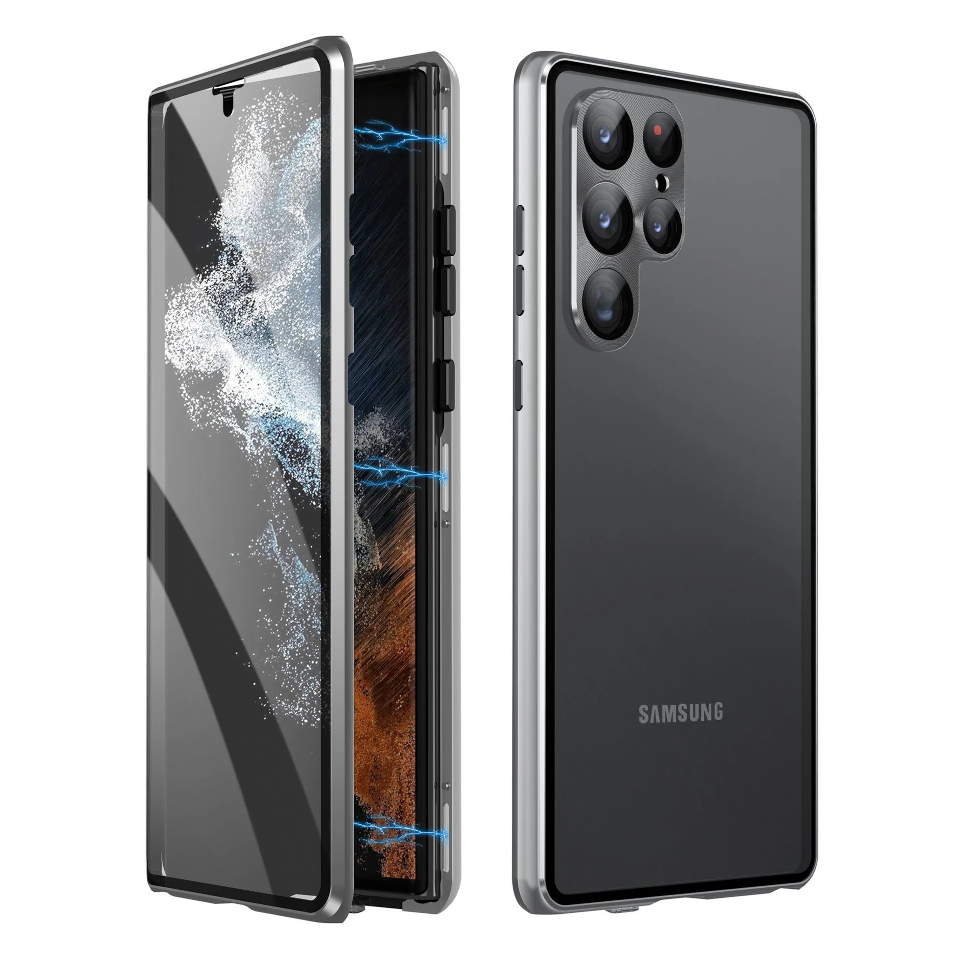 Samsung S24 Ultra phone case with integrated mirror and magnetic back in multiple colour options.