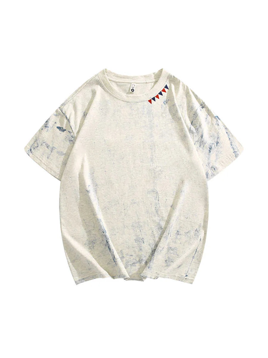 Grey tie dye print loose fit T-shirt with short sleeves and round neck