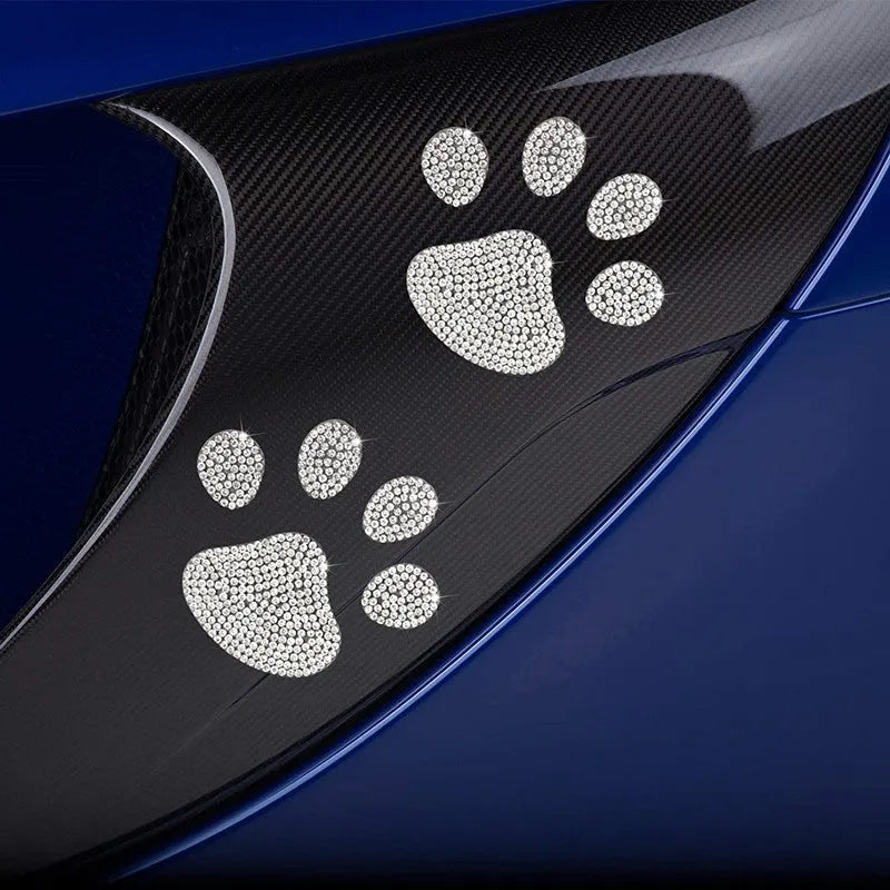 Diamond-encrusted glass car sticker with bear paw or butterfly design measuring 7 by 6 cm