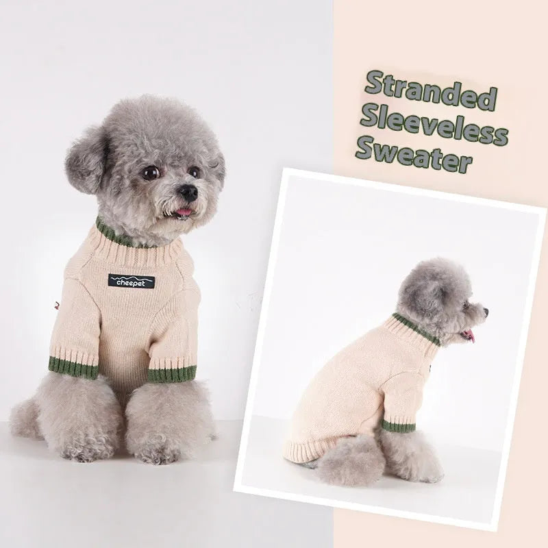 Contrast colour two-leg pet sweater for dogs and cats in wool blend fabric.