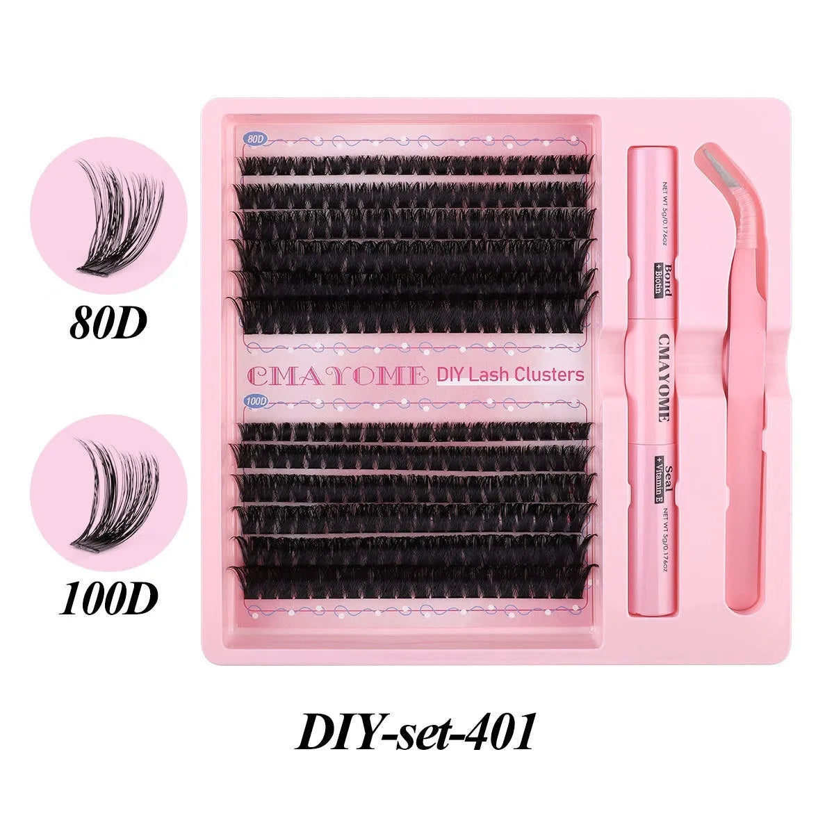 DIY single cluster individual false eyelashes set on white background, showing thick mixed split type artificial fibre lashes.