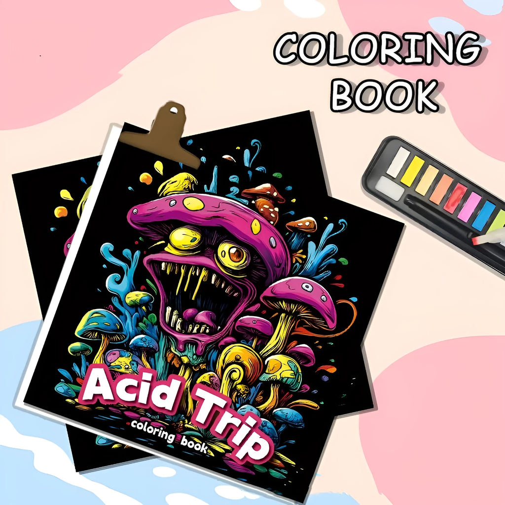 Acid tour colour painting book with 200mm length, open to show blank paper pages.