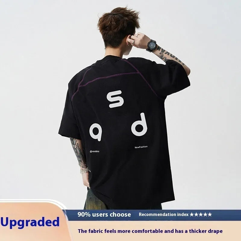 Cotton letter print t-shirt in black and white colours showing front design and round neckline