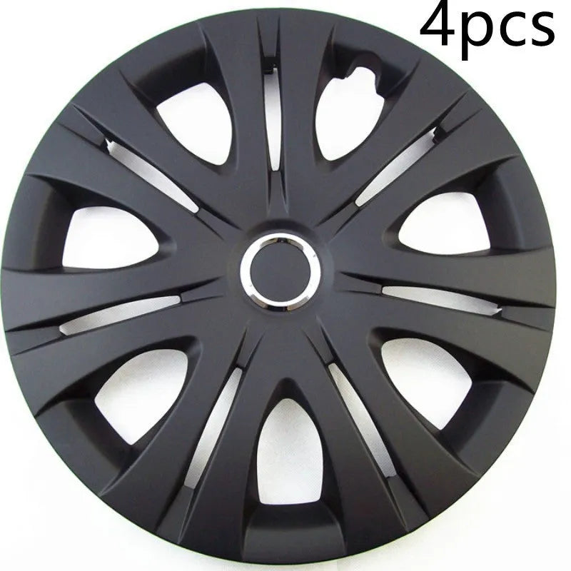 Monochrome ABS wheel hub cover in silver, black, and electroplated finishes for 13-16 inch wheels.