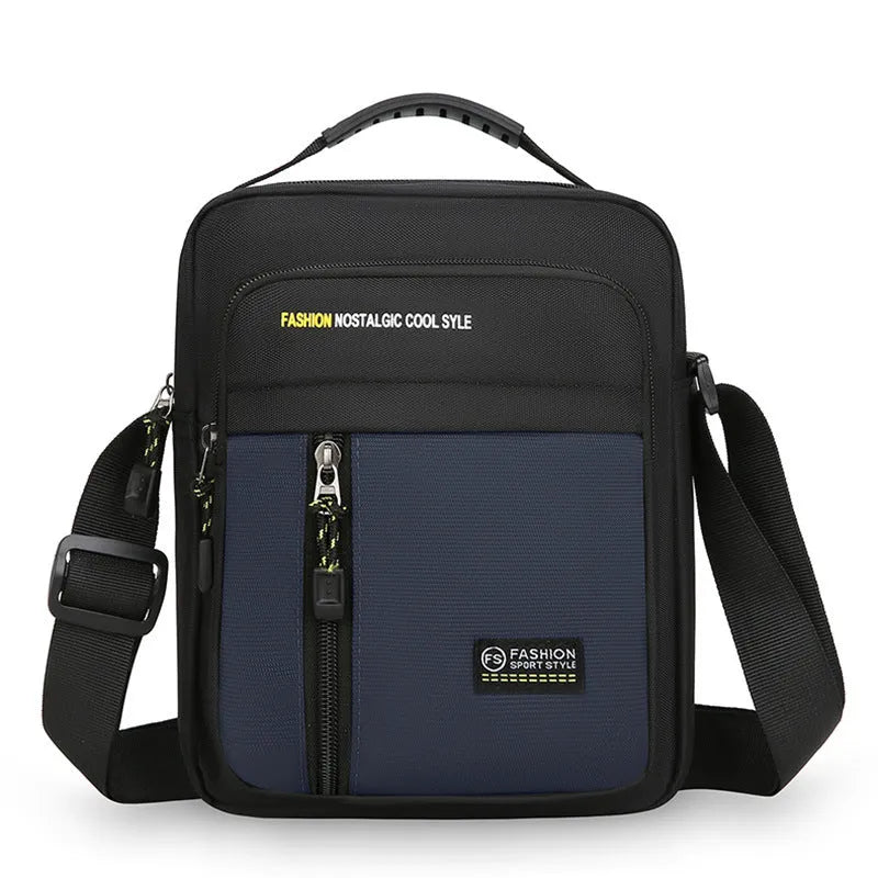 Men's casual nylon messenger crossbody bag in black, blue, gray, or green colours