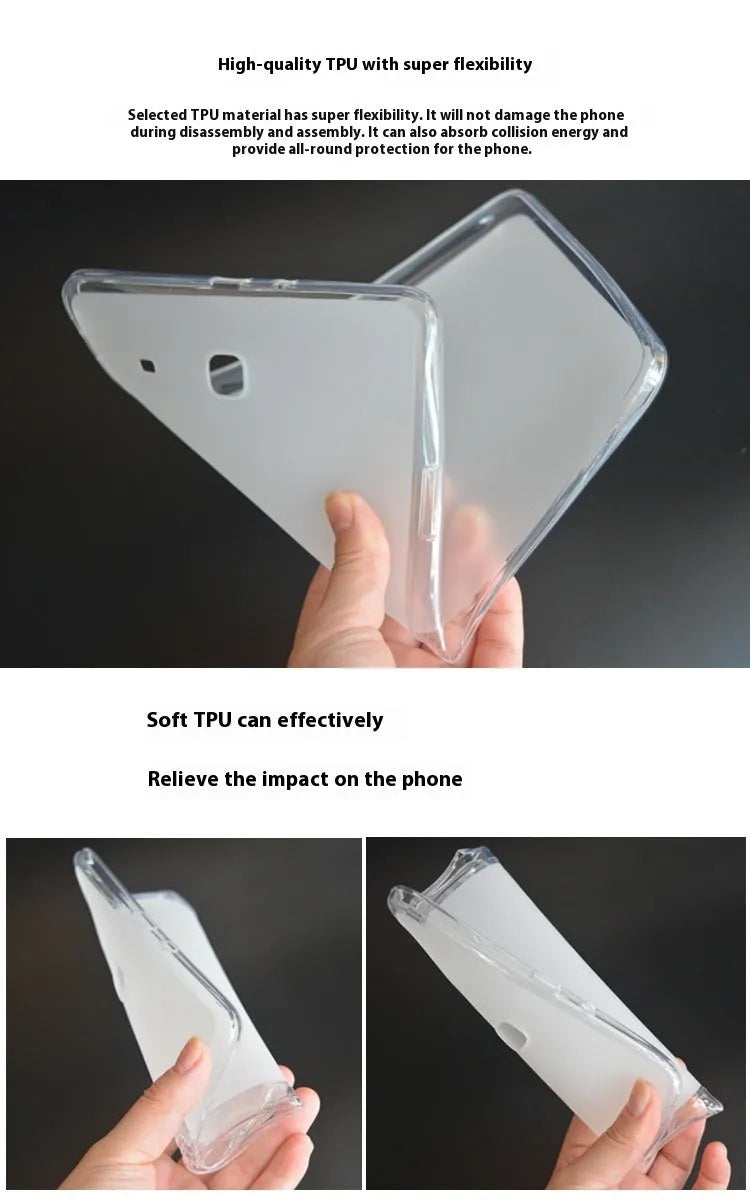Clear white ultra-thin silicone and TPU protective case for a tablet, showing minimalist design.