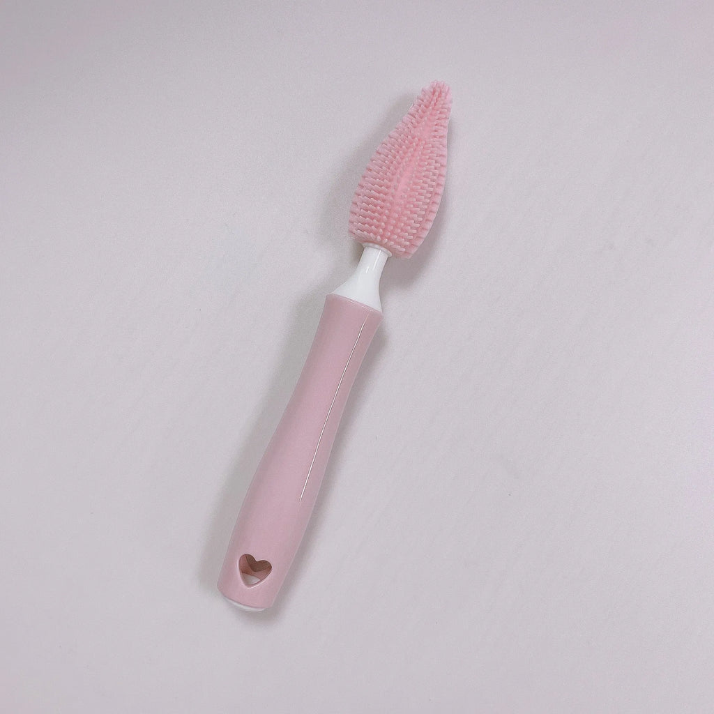 Silicone baby bottle brush set in pink blue and yellow colours for cleaning bottles and straws