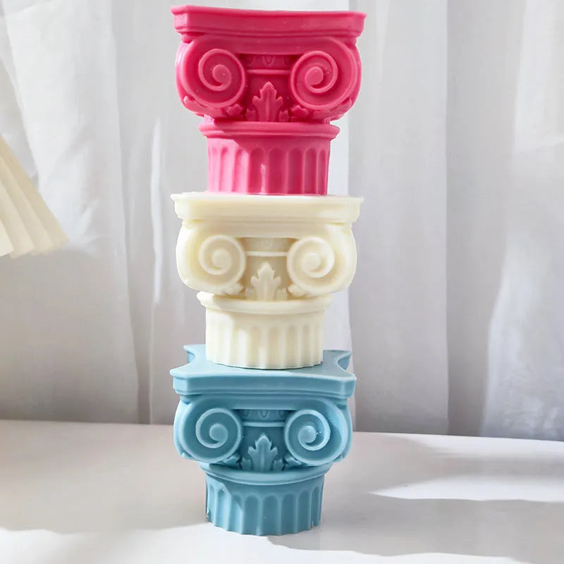 Roman pillar silicone mould for candle making and crafts with irregular column design