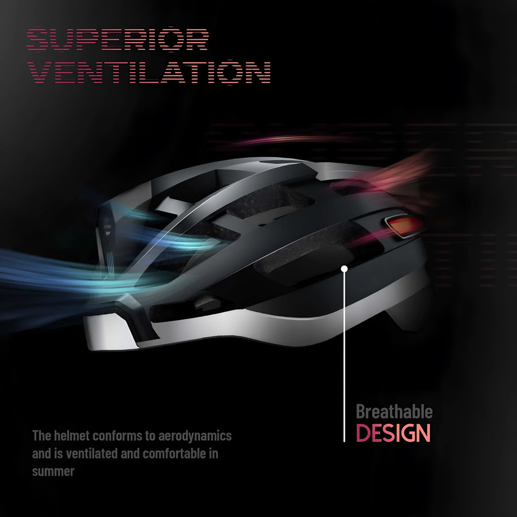 Black and grey smart cycling helmet with integrated warning lights and Bluetooth connectivity