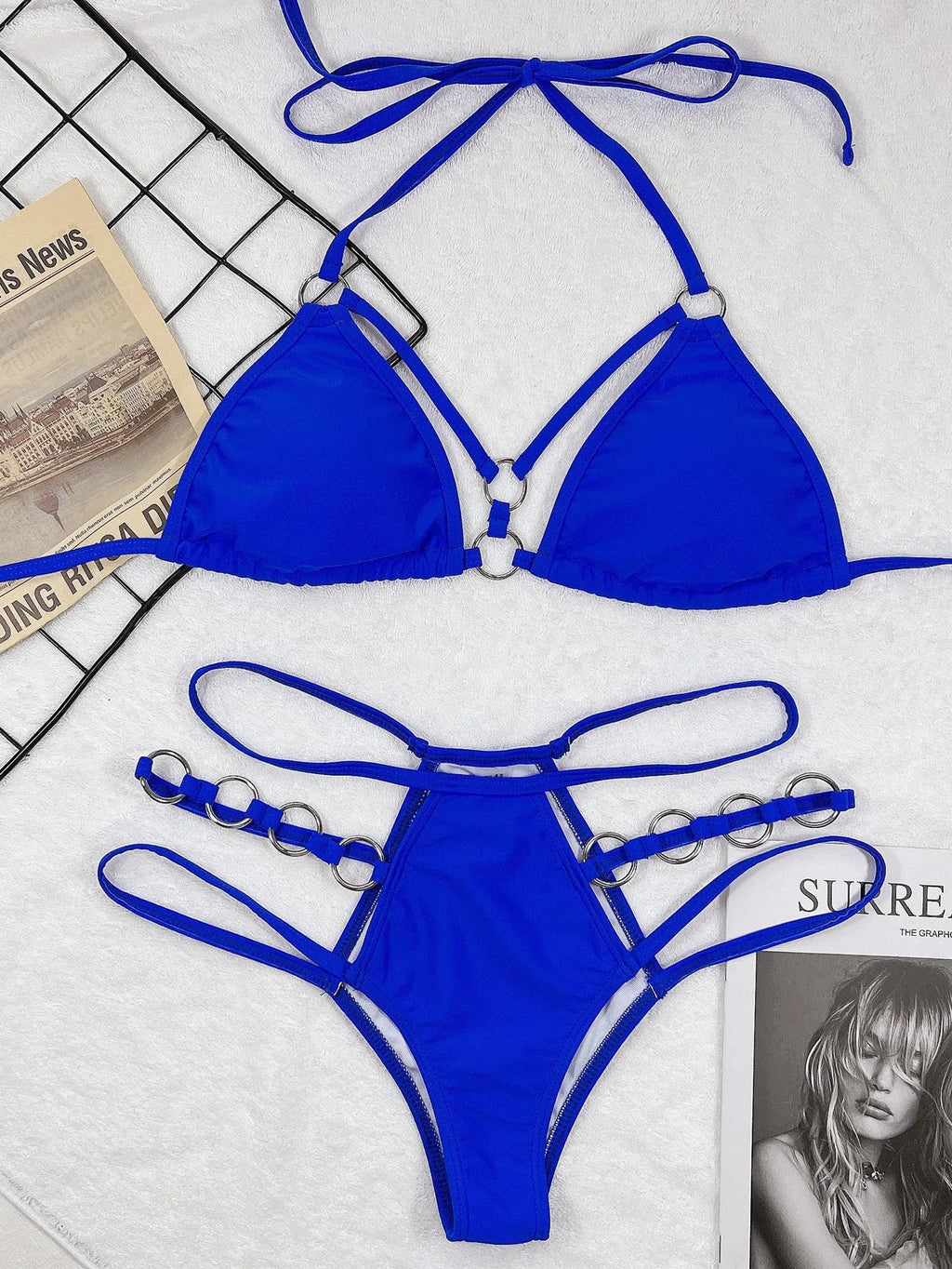 Women's pure colour separated swimwear set in nylon with bikini and shorts