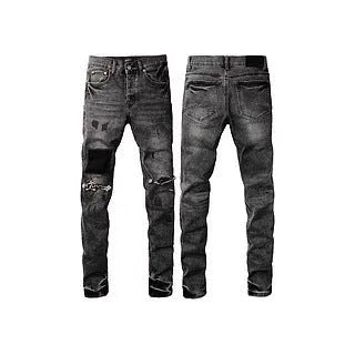 Men's black slim fit skinny jeans with button fly and straight leg design