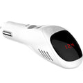 White car USB charger with integrated air purifier showing dual USB ports and compact 103mm design