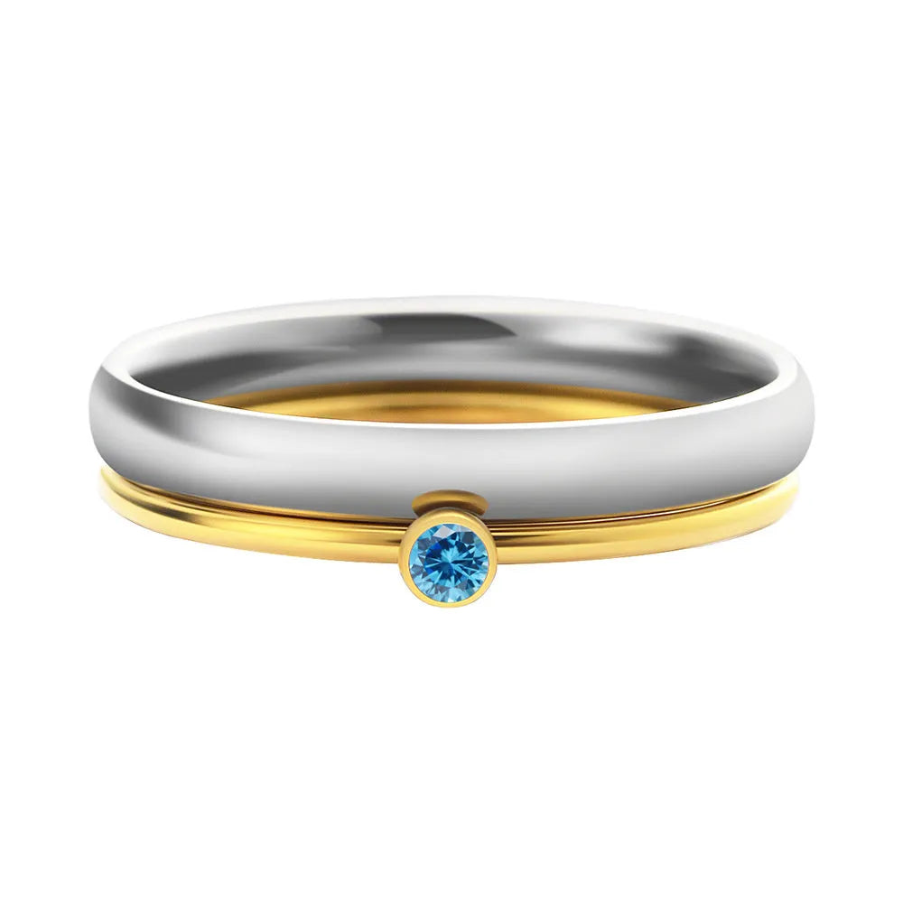 Titanium steel engraved ring with December birthstone and gold-plated steel lettering on geometric band