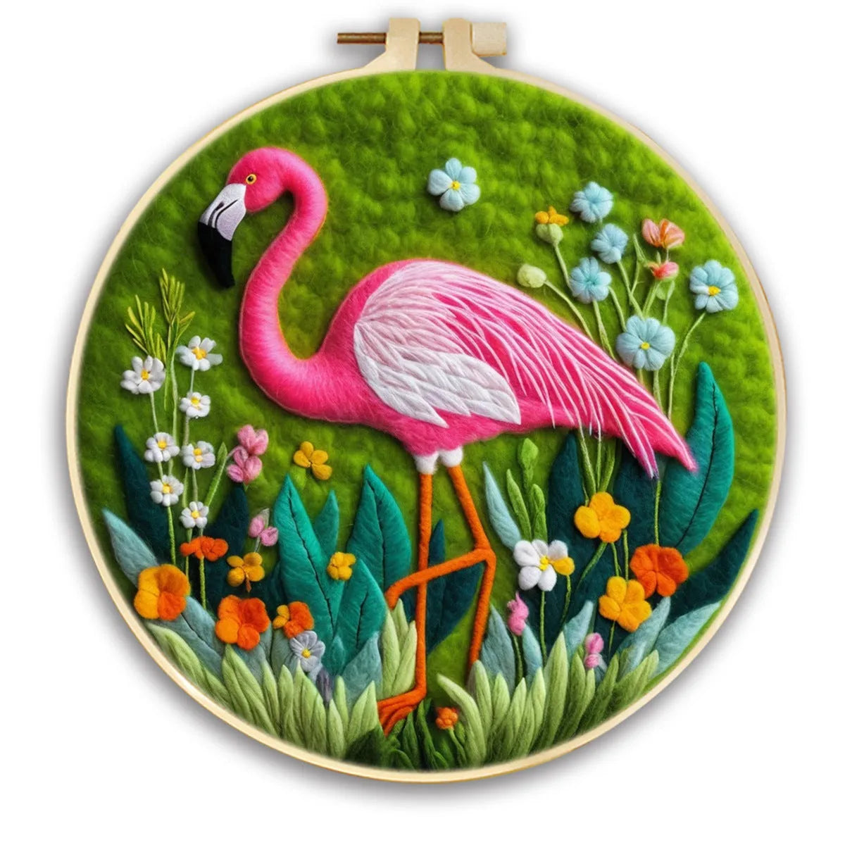 Round linen fabric embroidery kit with free hoop for making a 20x20 cm three-dimensional floral blanket painting.