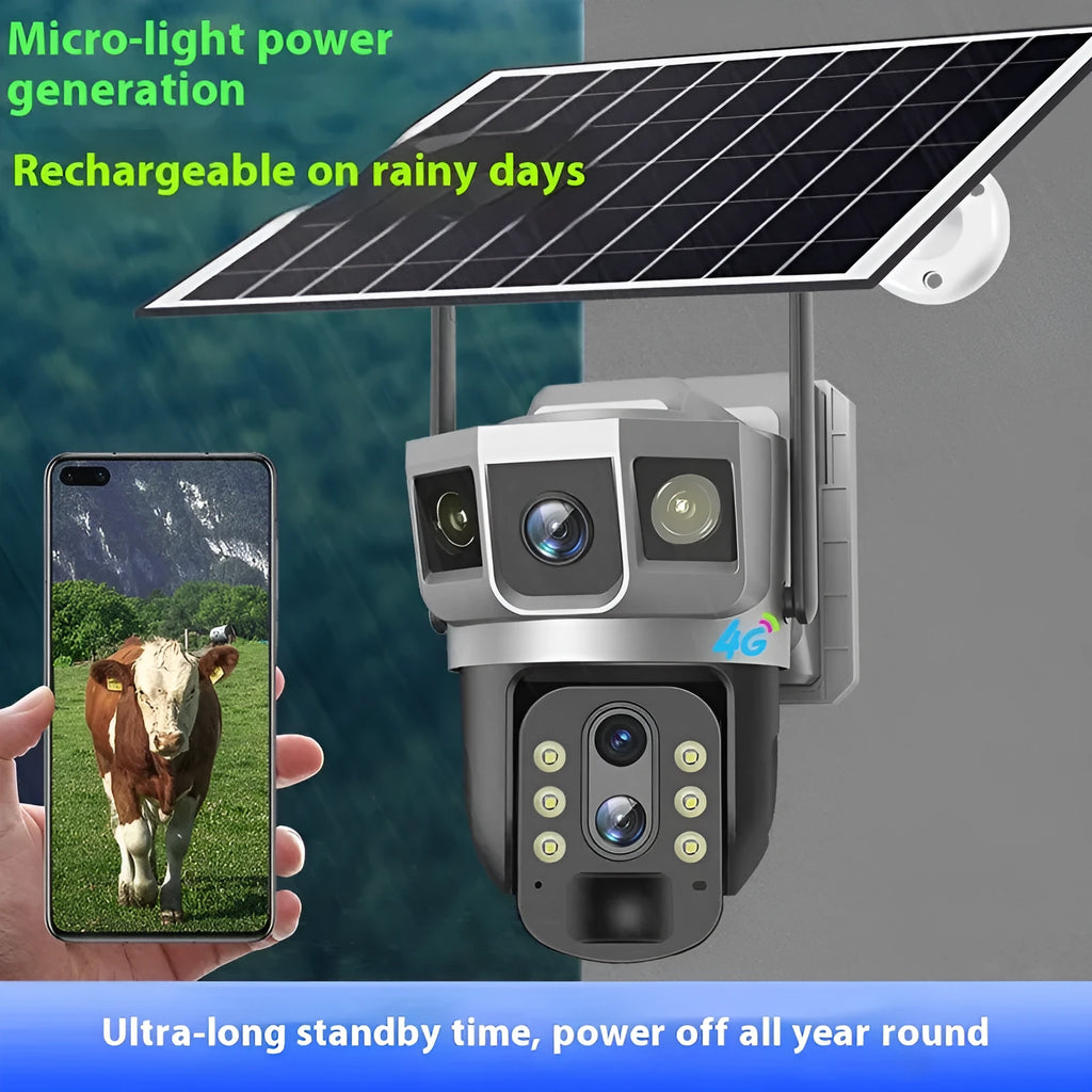 V380 outdoor security camera with 4G connectivity and solar panel