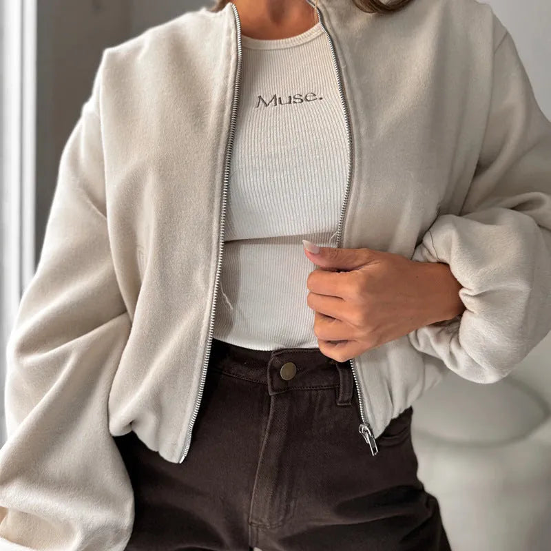 Women's off-shoulder coat with lantern sleeves in polyester fabric casual loose fit design