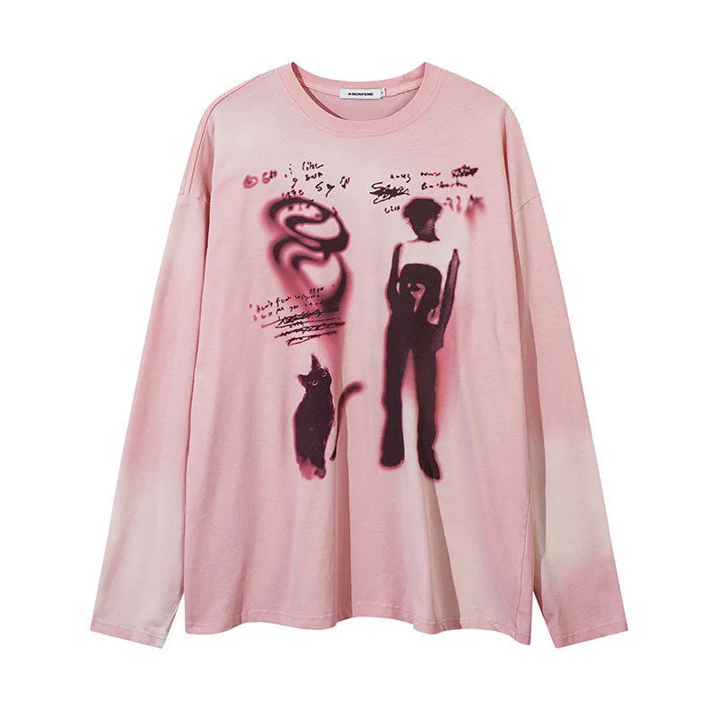 Women's loose cotton pullover top with drop shoulder sleeves in dark grey colour option showing relaxed fit