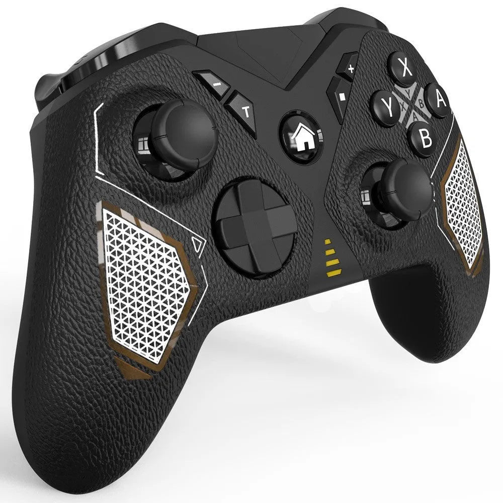 Black wireless Bluetooth game controller with leather texture for Nintendo Switch and mobile phones