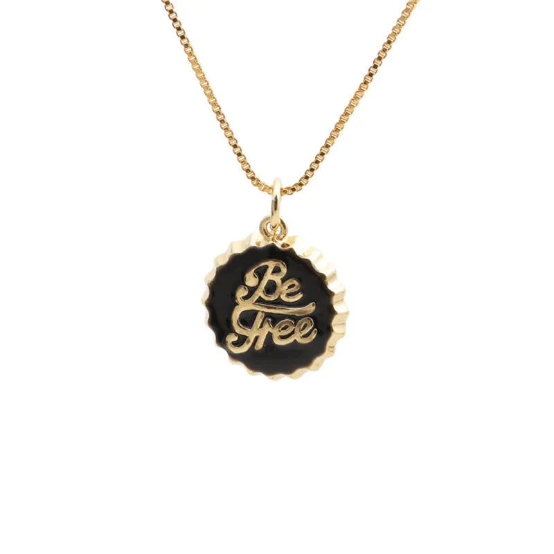 Copper bottle cap pendant necklace with 18K gold electroplating on 40cm chain