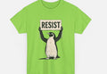 Loose straight cut cotton t-shirt in black, green, or white with short sleeves and a round neck