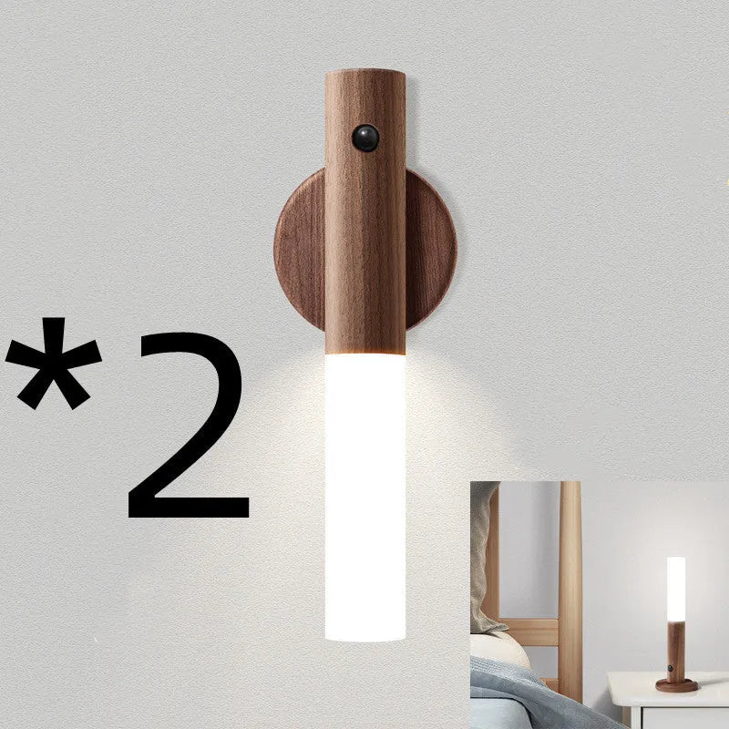 Smart sensor LED desk lamp with solid wood base in coffee brown finish