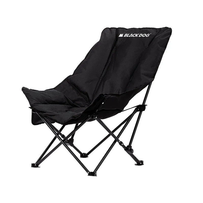Night Black Oxford cloth camping moon chair folded and unfolded showing portable design