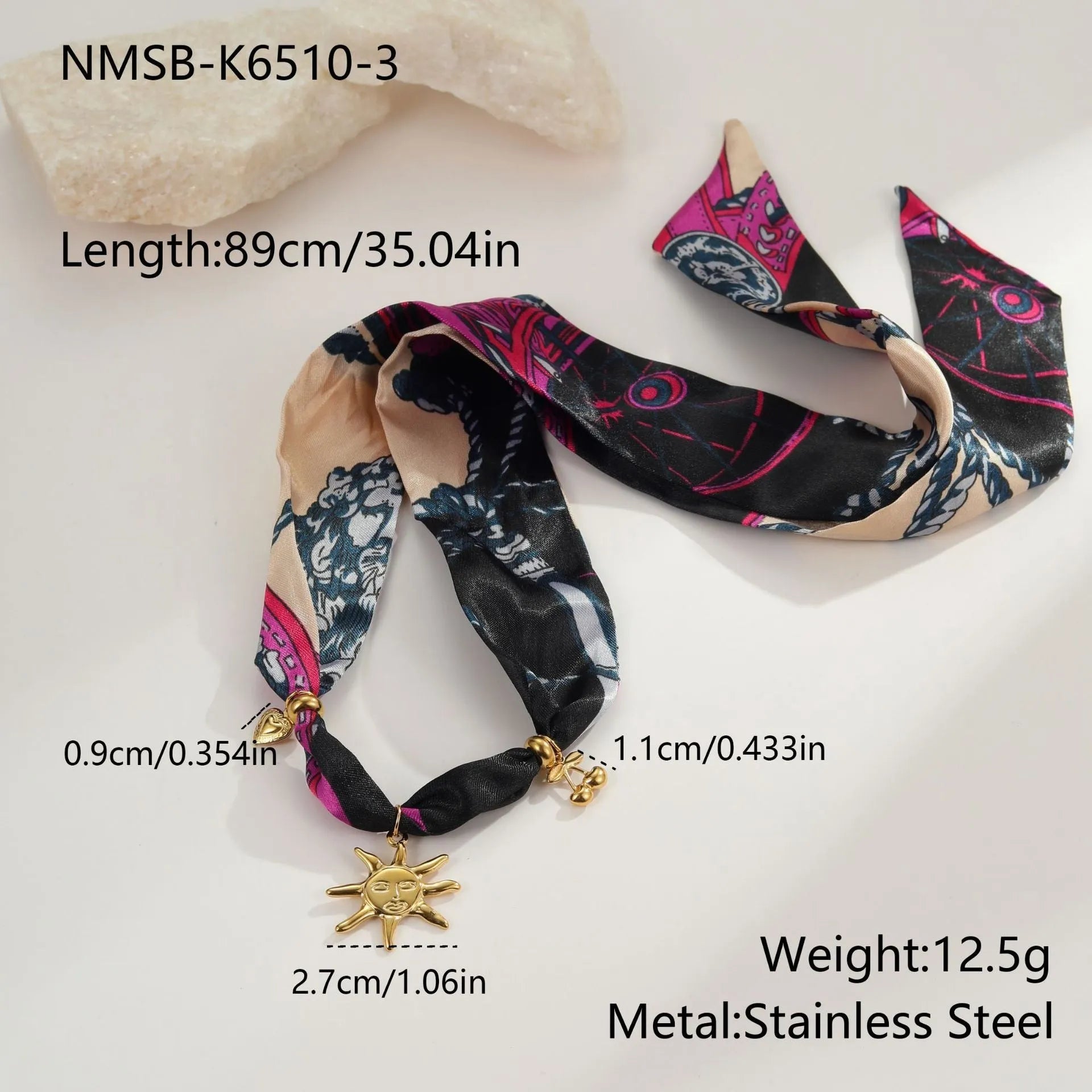 Geometric sun pendant necklace or bracelet in stainless steel with 18K electroplating for autumn winter fashion