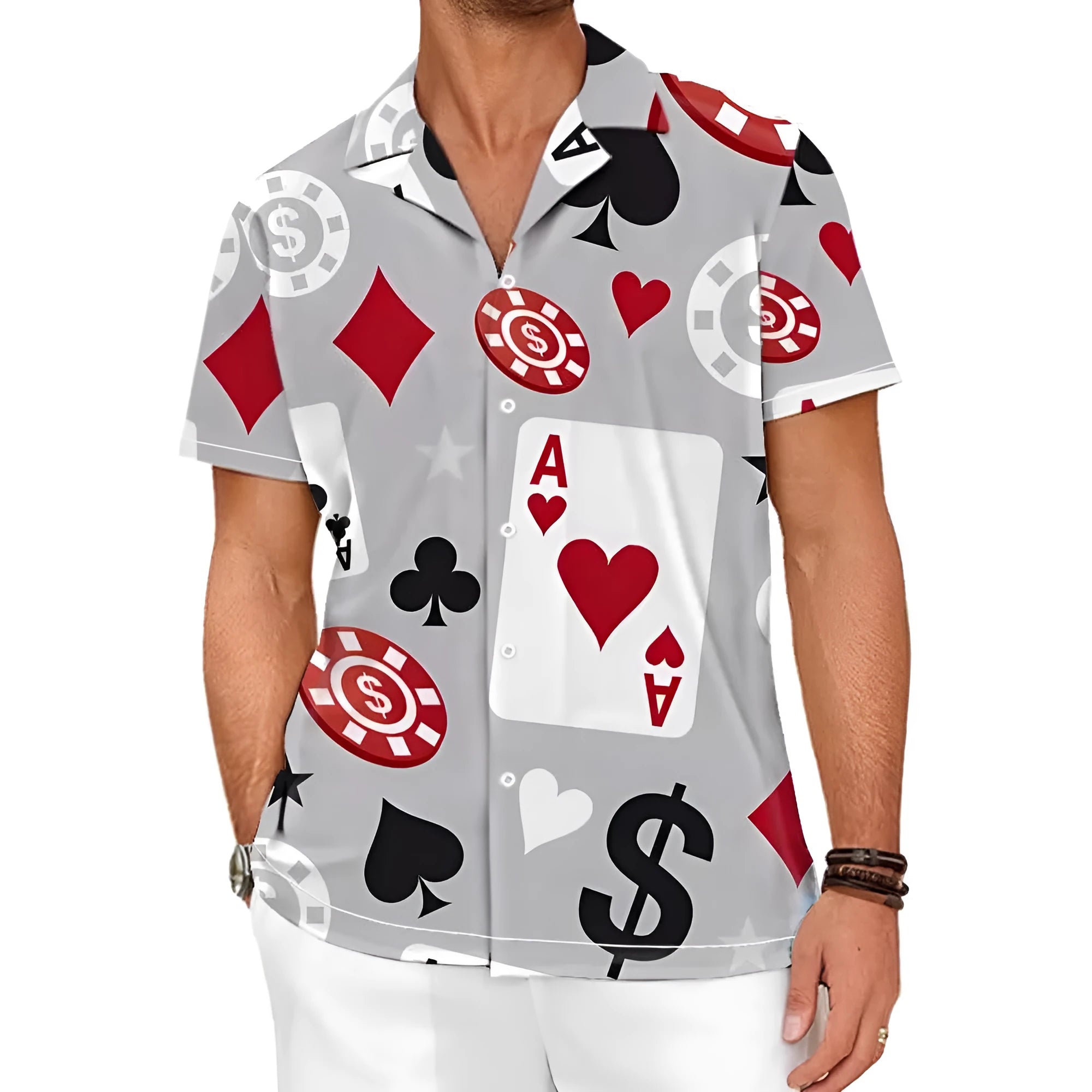Men's short sleeve camo pattern casual shirt in slim fit with polyester construction