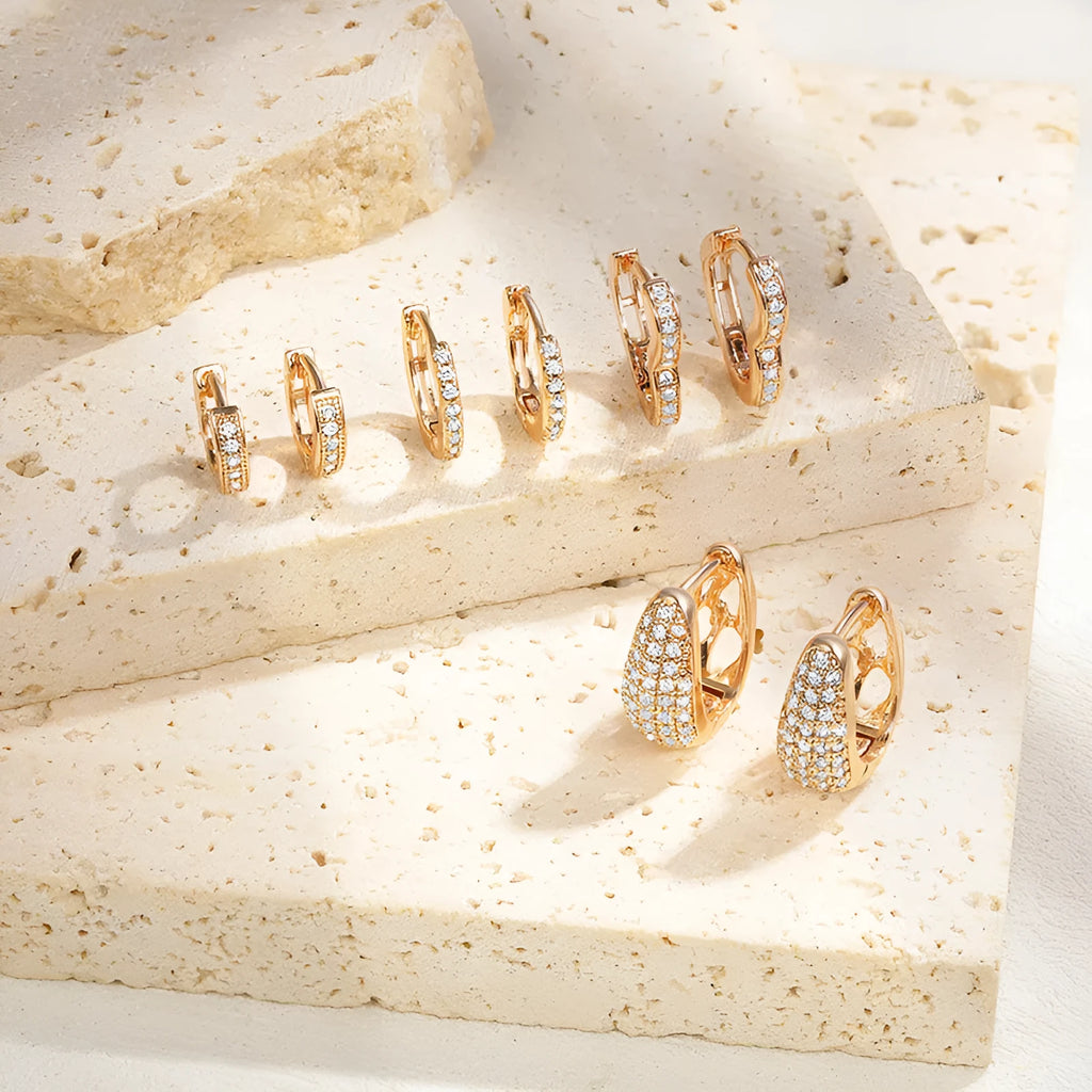 Brass gold plated heart shaped zircon ear clip earrings for women with copper alloy and electroplated finish