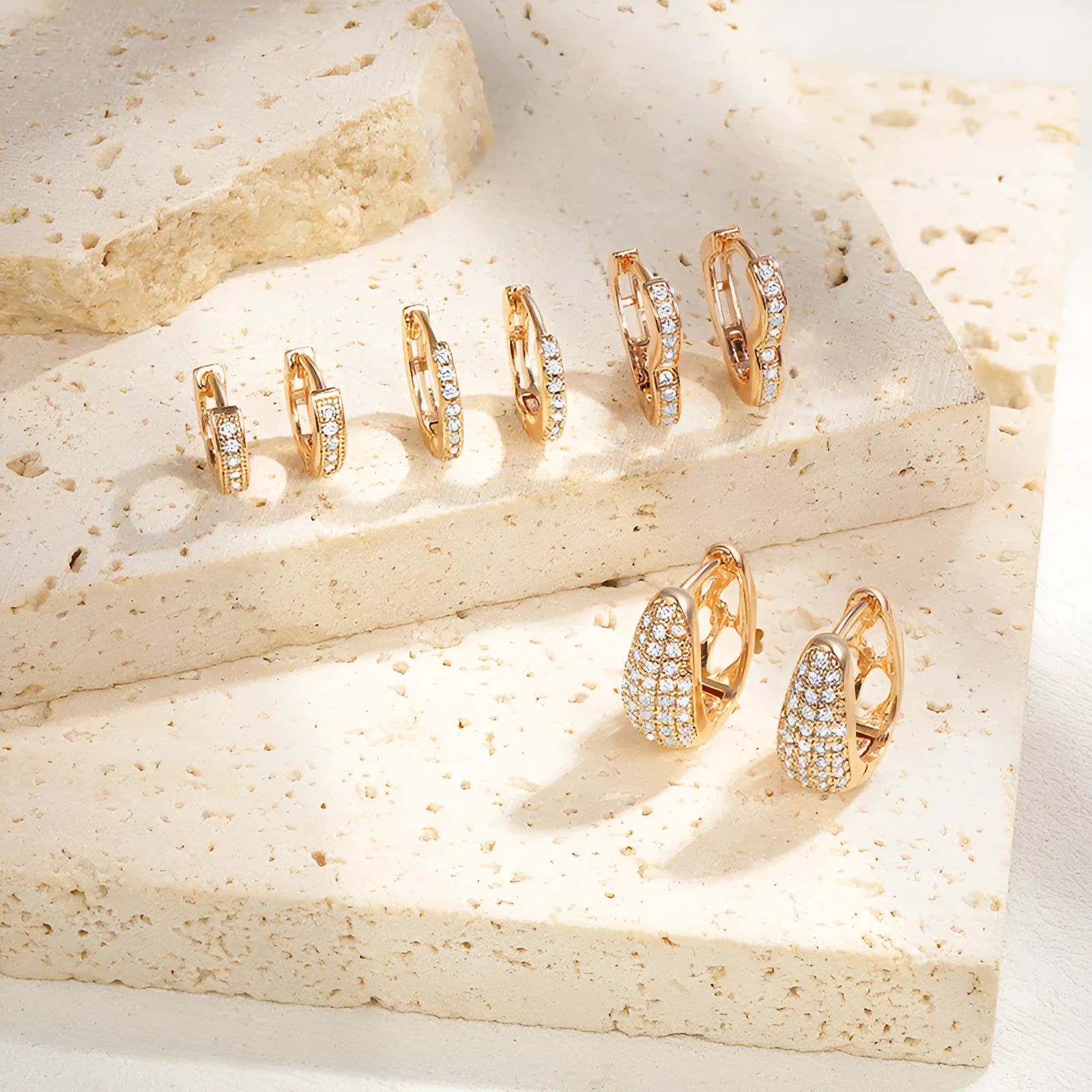 Brass gold plated heart shaped zircon ear clip earrings for women with copper alloy and electroplated finish