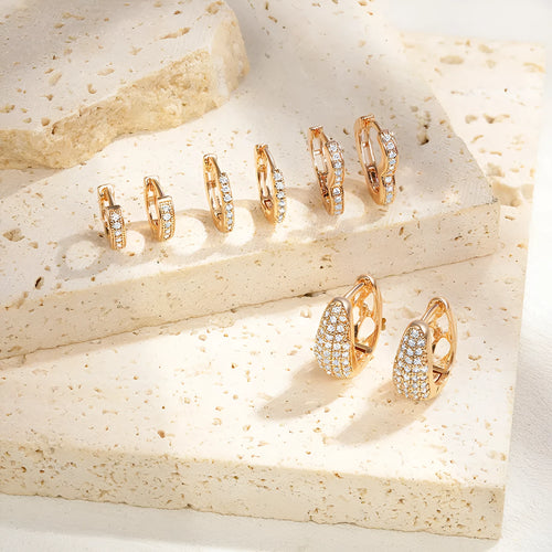 Brass gold plated heart shaped zircon ear clip earrings for women with copper alloy and electroplated finish