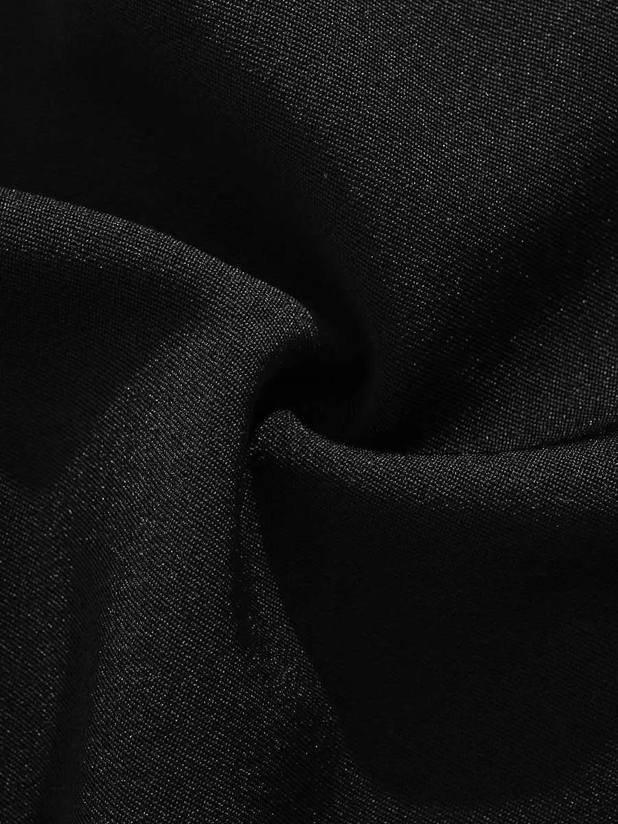 Black semi-elastic shorts with colour button fastening and straight leg loose fit design