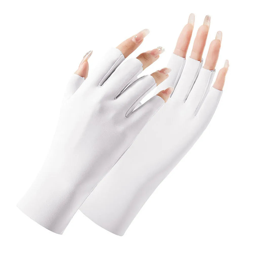 Women's thin ice silk sunscreen gloves with UPF50 rating for driving and cycling hand protection