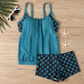 Women's polka dot boxer swimsuit with high waist briefs design in polyester fabric