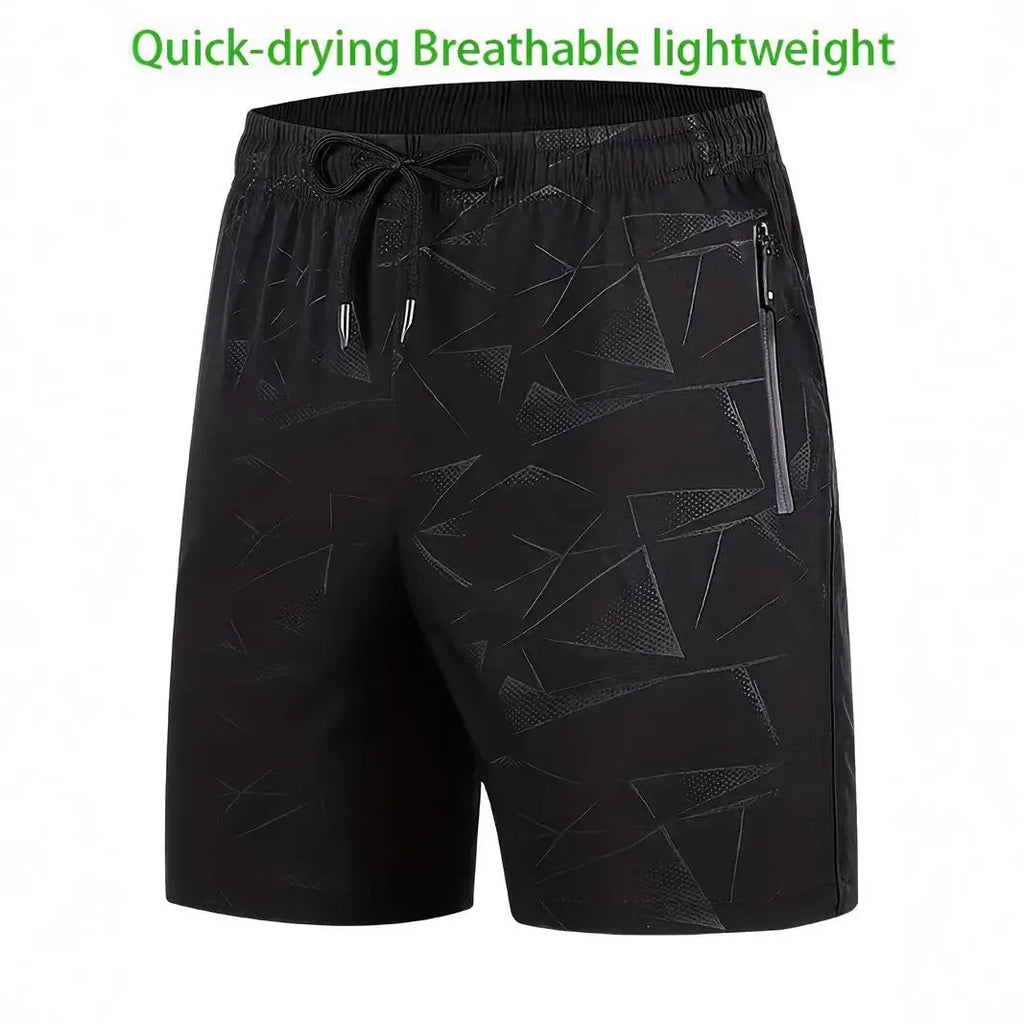 Men's loose fit sports shorts in polyester with elastic waistband available in black, grey and blue colours