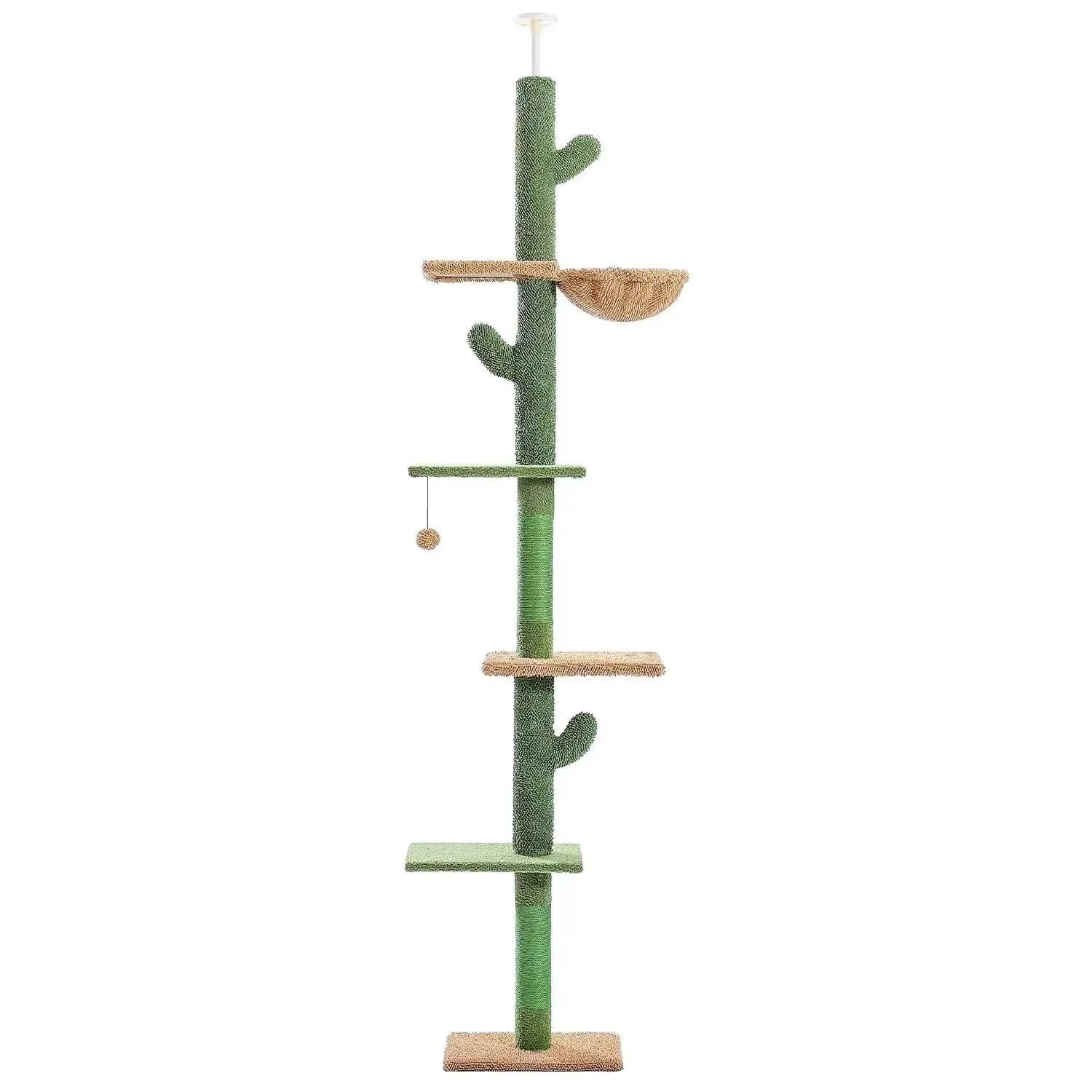 Solid wood cat climbing frame with integrated cat nest, scratch board, and toys