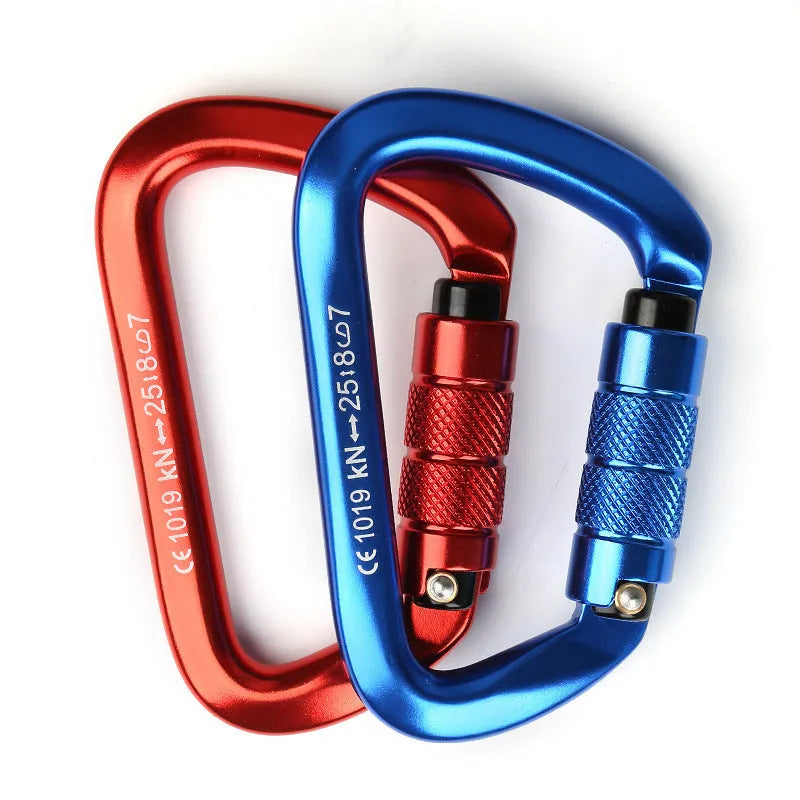 D-type steel climbing lock with auto-lock or screw-gate mechanism in multiple colours