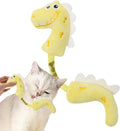 Four different cat chew toys including rope, spring, and plush kicker types in pink, purple, or yellow colours