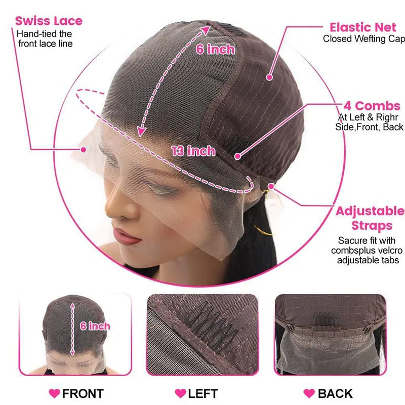 Straight black human hair wig with 13x6 lace front shown at 24 inch length