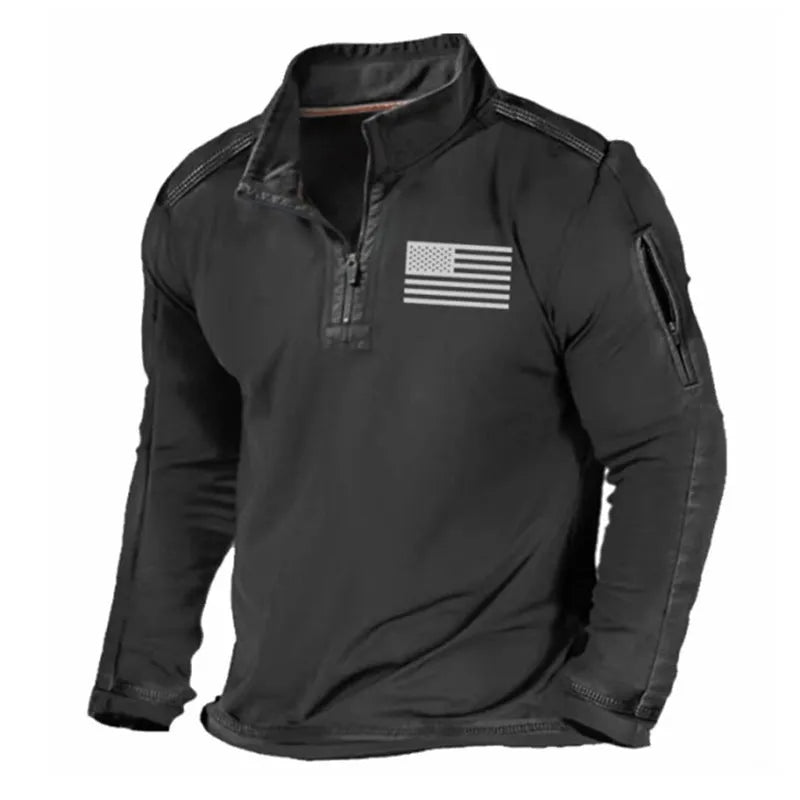 Men's zipped stand collar long-sleeved polyester sweater in multiple colour options