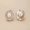 Gold colour pearl sterling silver needle earrings with geometric design and butterfly clasps