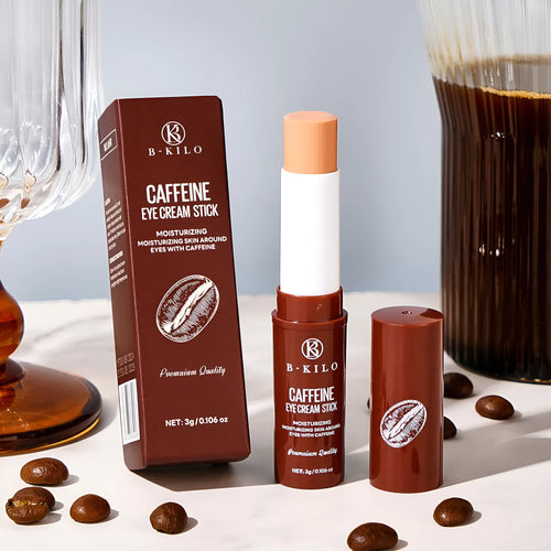 Caffeine eye cream stick in roll-on applicator for dark circles and fine lines, 3g size.