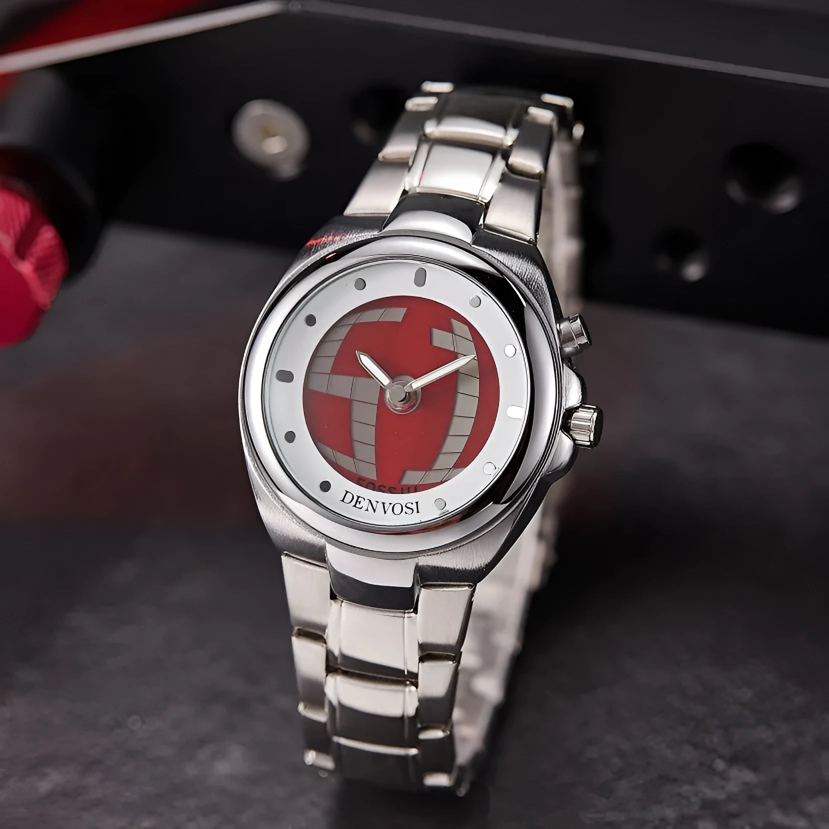 Millennium vintage Y2K digital men's watch with dual display on a metal alloy strap.